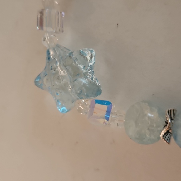 3 Silvertone & Seafoam Glass Beads & Charms Stretch Bracelets - Picture 9 of 13